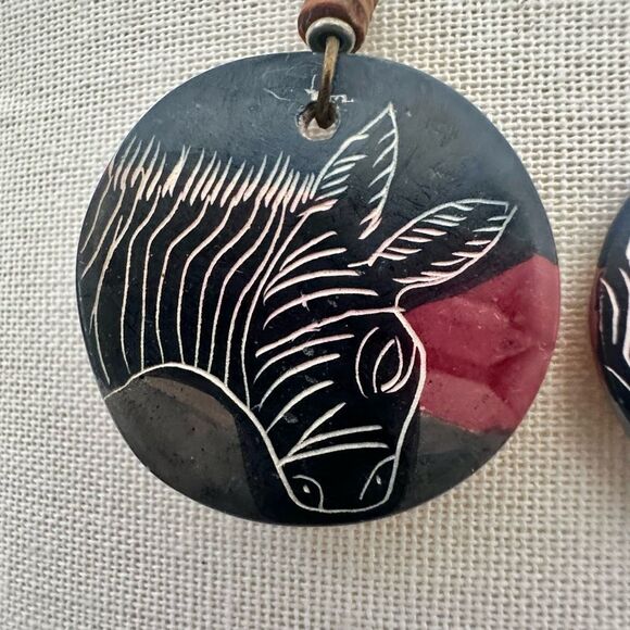Hand-Carved Zebra Earrings โ Bold Artisan Dangle Earrings with Rolled Bead Detai - Picture 5 of 8